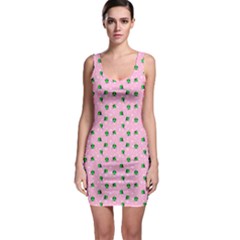 Pink Cute Green Birds White Snowflakes Pattern Bodycon Dress by CoolDesigns