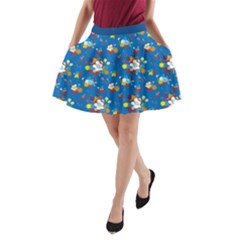 Blue Flowers White Daisies Pattern A-line Pocket Skirt by CoolDesigns