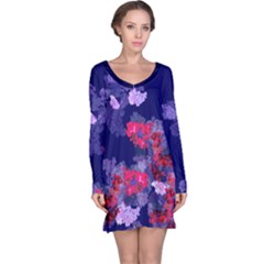 Hand Draw Indigo Vintage Japanese Floral Long Sleeve Nightdress by CoolDesigns