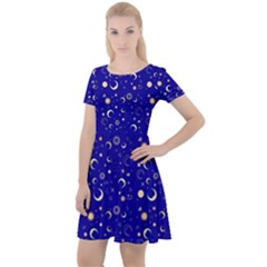 Royal Blue Fun Night Sky The Moon And Stars Cap Sleeve Velour Dress  by CoolDesigns