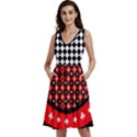 Black & White Alice Checkered Dark Sleeveless V-neck skater dress with Pockets View1