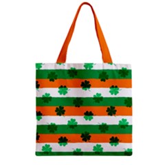 Shamrock Orange Green Irish Print Zipper Grocery Tote Bag by CoolDesigns