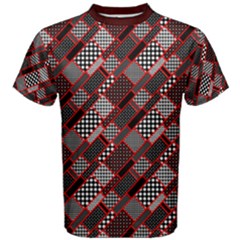 Black & Red Geometric Pattern Retro Rectangles Polka Dot Cotton Tee by CoolDesigns