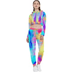 Rainbow Light Tie Dye Soft Cropped Zip Up Lounge Set by CoolDesigns