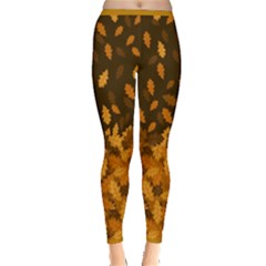 Dark Olive Green Autumn Leaves Inside Out Leggings by CoolDesigns
