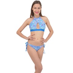 Aztec Print Deep Sky Blue Cross Front Halter Bikini Set by CoolDesigns