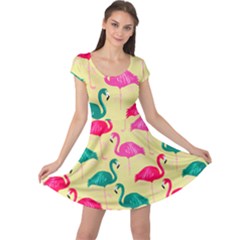 Seamless Flamingos Light Yellow Cap Sleeve Dress by CoolDesigns