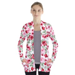 Bloody Rose Dark Pink Rose  Open Front Pocket Cardigan by CoolDesigns