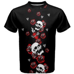 Roses Black Skulls Print Cotton Tee by CoolDesigns