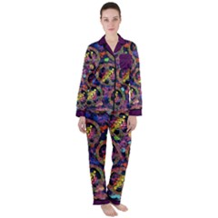 Pop Art Love Peace Sign Purple Satin Long Sleeve Pyjamas Set by CoolDesigns