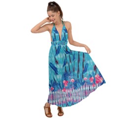 Tie Dye Light Blue Flamingo Backless Maxi Beach Dress by CoolDesigns
