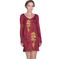 Vintage Dragon Red Chinese Luck Pattern Long Sleeve Nightdress by CoolDesigns