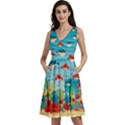 Puffer Fish Teal Watercolor Pattern V-Neck Skater Dress with Pockets View1