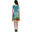 Puffer Fish Teal Watercolor Pattern V-Neck Skater Dress with Pockets View4