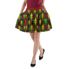 African Dashiki Print Dark Green Marijuana Leaves A-line Pocket Skirt by CoolDesigns