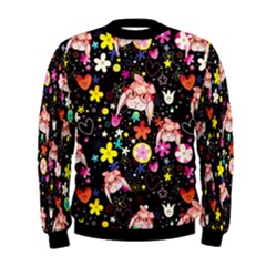 Floral Black Cute Rabbit Kawaii Fleece Pullover Sweatshirt by CoolDesigns