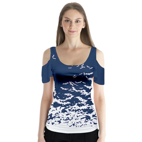 Navy Bat Halloween V2 Butterfly Sleeve Cutout Tee by CoolDesigns