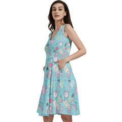 Cute Mathematics School Print Sky Blue Sleeveless V-neck Skater Dress With Pockets by CoolDesigns