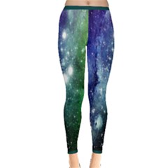 Blue Green Space Red Night Sky The Moon And Stars Inside Out Leggings by CoolDesigns