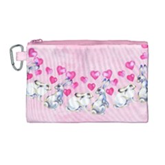 Cute Rabbit With Hearts Pink Canvas Cosmetic Bag by CoolDesigns