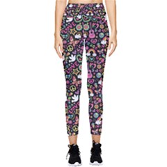 Colorful Peace Love Music Groovy Doodle Stretchy Pocket Leggings  by CoolDesigns