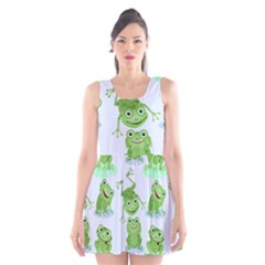Cute Green Frogs Seamless Pattern Scoop Neck Skater Dress by Bedest