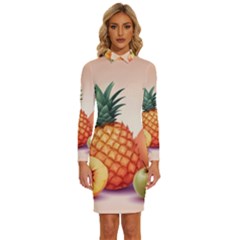 Fruit Pattern Apple Abstract Food Long Sleeve Shirt Collar Bodycon Dress by Proyonanggan