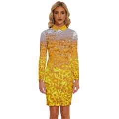 Liquid Bubble Drink Beer With Foam Texture Long Sleeve Shirt Collar Bodycon Dress by Cemarart
