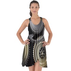 Abstract Style Gears Gold Silver Show Some Back Chiffon Dress by Cemarart