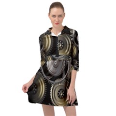 Abstract Style Gears Gold Silver Mini Skater Shirt Dress by Cemarart