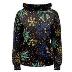 Gold Teal Snowflakes Women s Pullover Hoodie by Grandong