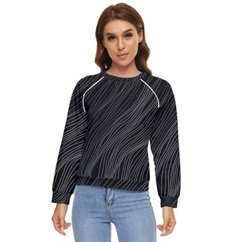 Abstract Art Black White Drawing Lines Unique Women s Long Sleeve Raglan T-shirt by Cemarart