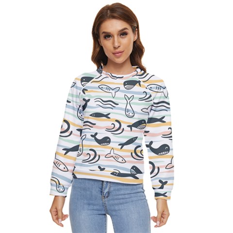 Seamless Vector Pattern With Little Cute Fish Cartoon Women s Long Sleeve Raglan T-shirt by Cemarart