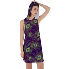 Feathers, Peacock, Patterns, Colorful Racer Back Hoodie Dress by nateshop
