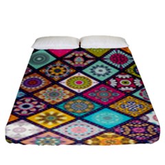 Pattern, Colorful, Floral, Patter, Texture, Tiles Fitted Sheet (king Size) by nateshop