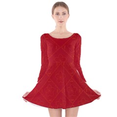 Red Chinese Background Chinese Patterns, Chinese Long Sleeve Velvet Skater Dress by nateshop