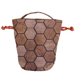 Wooden Triangles Texture, Wooden ,texture, Wooden Drawstring Bucket Bag by nateshop