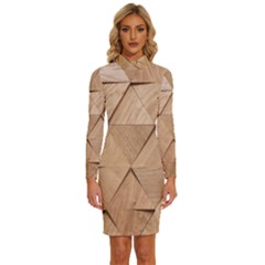 Wooden Triangles Texture, Wooden Wooden Long Sleeve Shirt Collar Bodycon Dress by nateshop