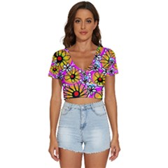 Mazipoodles Love Flowers - Rainbow V-neck Crop Top by Mazipoodles