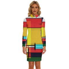 Multicolored Retro Abstraction, Lines Retro Background, Multicolored Mosaic Long Sleeve Shirt Collar Bodycon Dress by nateshop