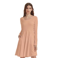 Peach Fuzz 2024 Long Sleeve Knee Length Skater Dress With Pockets by dressshop
