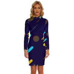 Blue Background Geometric Abstrac Long Sleeve Shirt Collar Bodycon Dress by nateshop