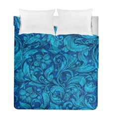 Blue Floral Pattern Texture, Floral Ornaments Texture Duvet Cover Double Side (full/ Double Size) by nateshop