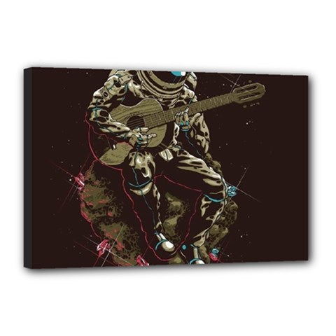 Astronaut Playing Guitar Parody Canvas 18  X 12  (stretched) by Cemarart