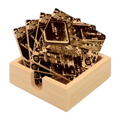 Gray Circuit Board Electronics Electronic Components Microprocessor Bamboo Coaster Set by Cemarart