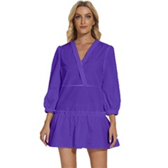 Ultra Violet Purple V-neck Placket Mini Dress by bruzer
