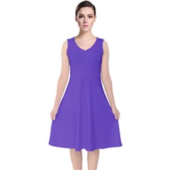 Ultra Violet Purple V-neck Midi Sleeveless Dress  by bruzer
