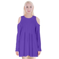 Ultra Violet Purple Velvet Long Sleeve Shoulder Cutout Dress by bruzer
