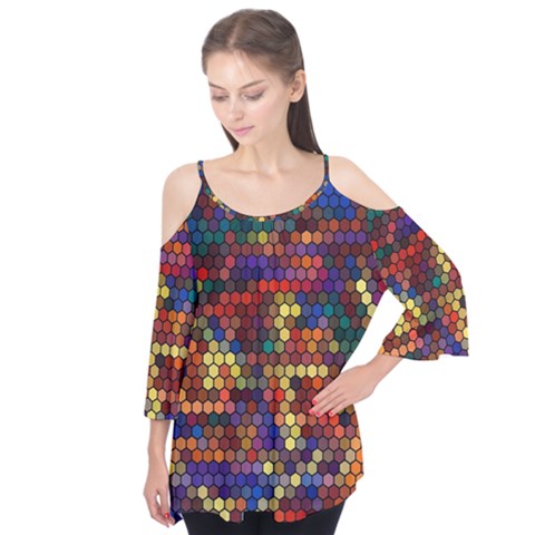 Hexagon Honeycomb Pattern Design Flutter Sleeve T-shirt  by Ndabl3x