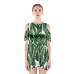 Green Banana Leaves Shoulder Cutout One Piece Dress by goljakoff